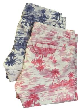 American Eagle Bundle of 2 Stretch Midi Shorts Tropical Toile Print. Women’s 10